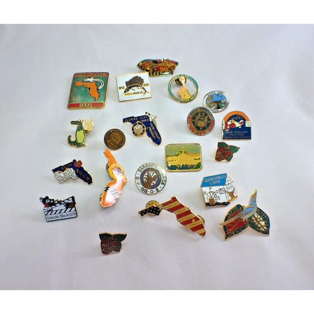 Vintage Florida BPOE Elks Lodge Lapel Hat Vest Pins Pinback Enamel Lot of 21